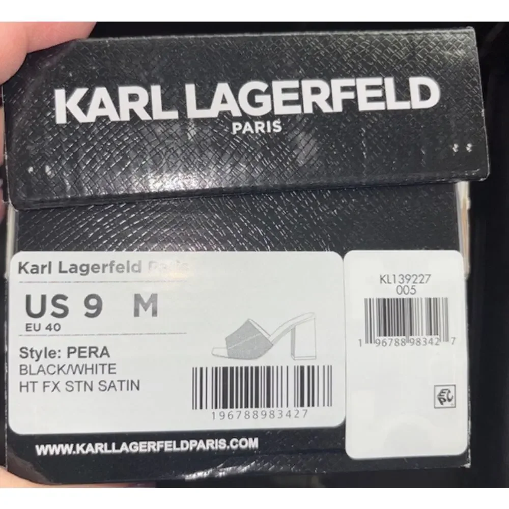NIB KARL LAGERFELD PARIS PERA RHINESTONE BLACK WHITE SLIDE SANDAL. 9 M Sparkly - Picture 12 of 12